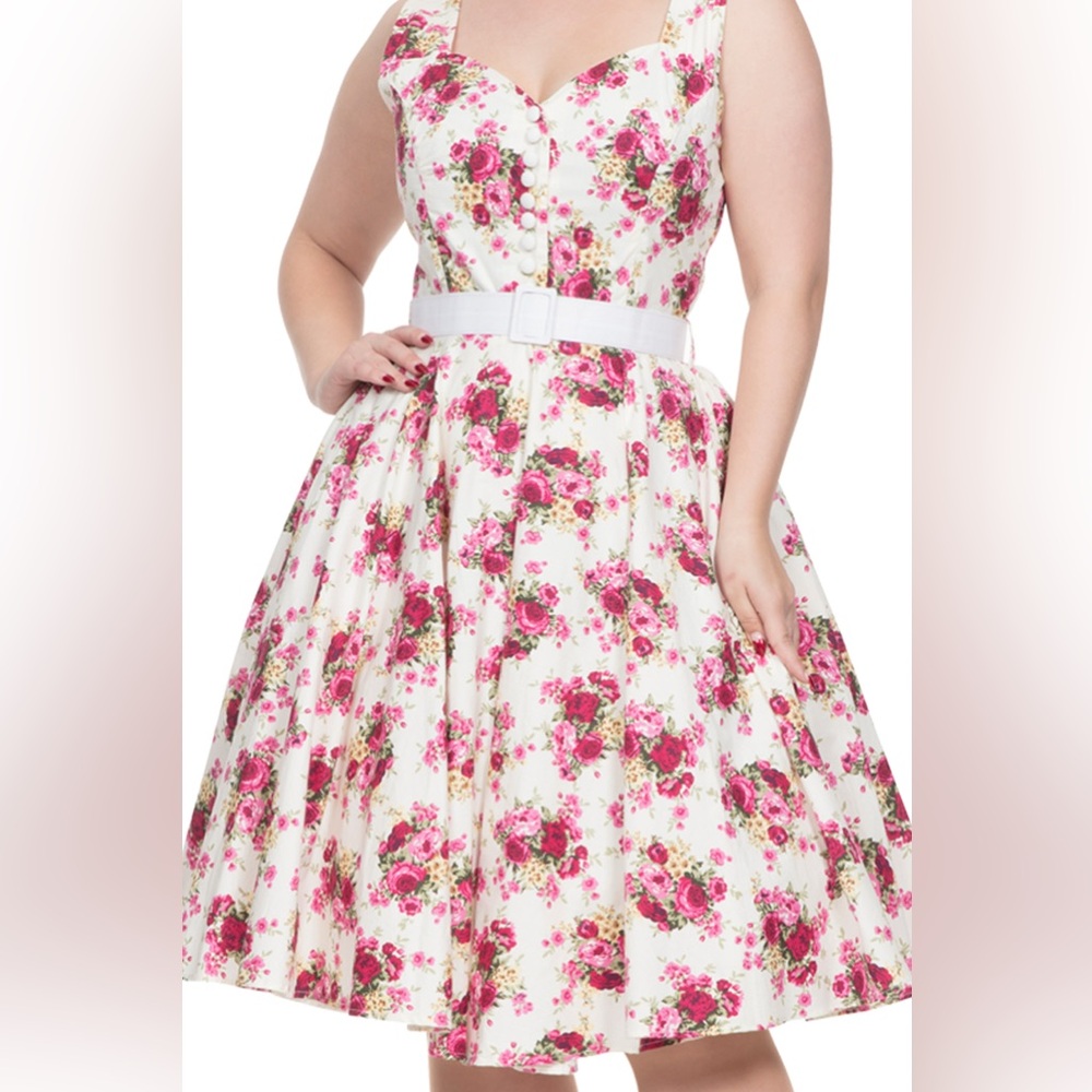 Voodoo Vixen Nicolette Floral tea length Dress - Pink and Cream